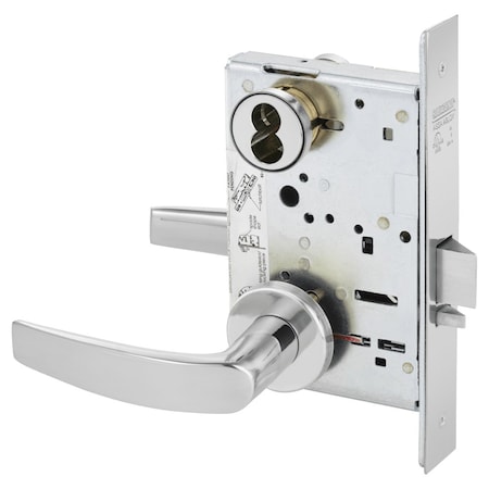 Sargent Office or Entry Mortise Lock, LN Rose, B Lever, SFIC Prep Less Core, Bright Chrome 70-8205 LNB 26